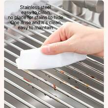 Stainless Steel Foldable Kitchen Sink Dish Drainer - Multiple Sizes Available - Space-Saving Dish Rack - Dish Drainer With Roll-Up Curtain, Stainless Steel Dish Drying Rack - Grey - View 6