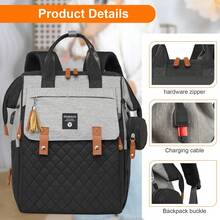 Large Capacity Diaper Bag Backpack, Multifunctional Maternity Bag For Mom, Lightweight Care Backpack For Stroller Walks, Park & Weekend Getaways - Black and White - View 9