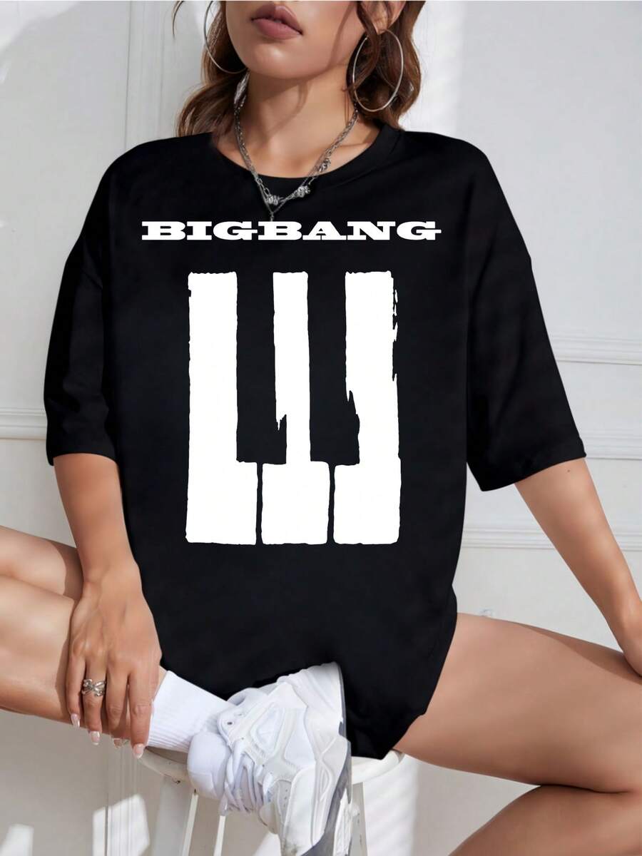 T-shirt graphique BIGBANG World Tour pour hommes et femmes, nouvelle collection 2026, coupe universelle, imprimé texte audacieux, effet vieilli, mini camisetas mujer verano - Noir - Voir 1