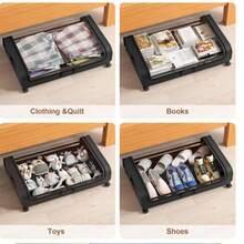 Large Bed Storage Box On Wheels, Fabric Dustproof Lid, Iron Casters, Under Bed Organizer - Grey - View 10