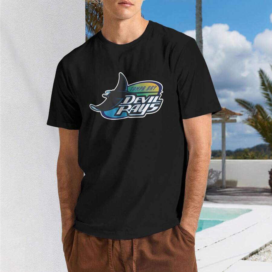 Tam-Pa-Bay-Rays Men's T-Shirt, Soft And Stretchy Cotton, Round Neck, Comfortable Slim Fit, Breathable And Durable, Basic For Everyday Wear, Office Or Casual Outings - 黑色 - 查看 1