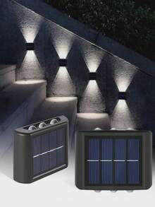 2/1 pièce Lampe murale solaire, Lampe de terrasse extérieure 6 LED, Lampe murale, Convient pour la cour, la rue, la clôture, le garage, le jardin, Décoration parfaite - Noir - Voir 9