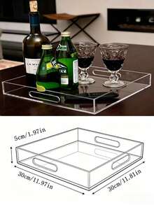 1pc Acrylic Transparent Display Storage Rack, Acrylic Tray With Embedded Handle, Transparent Sturdy Acrylic Tray With Handle, Coffee, Appetizer, Breakfast, Butler Tray - Kitchen Countertop And Vanity Storage Box, Modern Elegant Rectangular Acrylic Plastic Decorative Tray, Transparent Tray With Transparent Handle, Food Fruit Display, Cosmetics Perfume Storage, Suitable For All Occasions - Clear - View 18