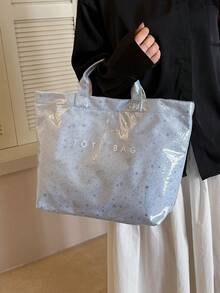 Women's Light Blue Star Pattern Handbag/Tote Bag, Fashionable Minimalist Waterproof PVC Material Vacation Bag - Baby Blue - View 4