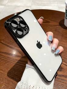 1 Peça Capa De Telefone Transparente Galvanizada, Com Protetor da Lente, Material TPU, Compatível Com iPhone17ProMax/17Pro/17/iPhoneAir/16e/16/16Pro/16Plus/16ProMax/15ProMax/15/14/13/12/11 - Preto - Visão 4