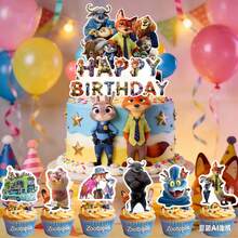Decoraciones de pastel de cumpleaños con tema de animales lindos, decoración de pastel de estilo de dibujos animados, adecuado para fiestas de cumpleaños y fiestas temáticas - Ver 5