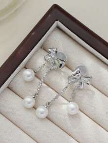 1 Pasang Anting Rumbai Pita yang Cantik dan Manis, Cocok untuk Wanita Saat Bepergian Sehari-hari - Perak - View 4