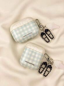 Casing Pelindung Motif Kotak-kotak Biru Segar untuk AirPods 4, Pro 1/2/3, Casing Pelindung Lembut Full Cover untuk Earphone Bluetooth Nirkabel dengan Gantungan Sepatu Balet - Baby Blue - View 7