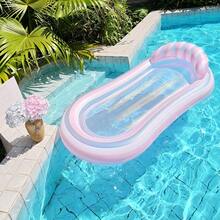 Pink & White Gradient Striped Mesh Inflatable Pool Float Vacation Water Lounge - Pink - View 3