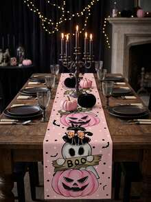 1Pc Halloween Table Runner Tablecloth,Pumpkin Ghost Pattern Polyester Table Flag,Halloween Decoration,Halloween Party Dinner Table Decoration,Home Decor,Trick Or Treat Decoration For Halloween,Happy Halloween Decor,Table Centerpiece Decor - Multicolor - View 8