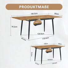 Table de salle à manger rectangulaire 190,5 cm x 150 cm, aspect bois, pieds en métal, table de cuisine pour 6 à 8 personnes, style industriel moderne - Couleur naturelle - Voir 8