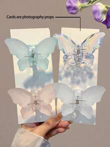 4pcs Women's Dreamy Blue White Pink Butterfly Shaped Large Lightweight Plastic Hair Clips, Fashionable Versatile Premium Minimalist Solid Color Claw Clips Hair Accessories, Suitable For Daily Outings, Commuting, Parties, Casual Vacations, Face Washing, Bathing, Makeup, Matching Outfits, Jewelry Headwear Accessories, Hair Clips, Claw Clips, Summer Essentials, Hair Accessories - Multicolor - View 9