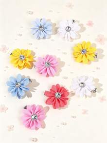 10pcs Cute Floral Hair Clips, Multi-Color Rhinestone Petal Fabric Flower Hair Clips, Alligator Clips, Cute Hair Accessories Gift For Girls And Teens Daily Wear - Multicolor - View 5