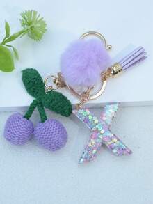 1 buah Gantungan Kunci Huruf Inggris Resin Bermotif Langit Berbintang dengan Hiasan Rumbai dan Bola Bulu Hitam, Liontin Hati, Hadiah untuk Teman dan Ibu - Mauve Purple - View 33