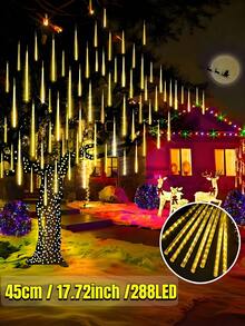 Luci a pioggia di meteore a LED alimentate a energia solare 30/45cm - 8 tubi, 192/288 LED, luci fatate impermeabili IP65, luci da appendere in plastica per esterni, adatte per giardino, cortile, villa, tetto, balcone, matrimonio, festa, albero, grondaie, Natale, Ognissanti, decorazioni per le vacanze - Luci solari da giardino - Visualizzare 11