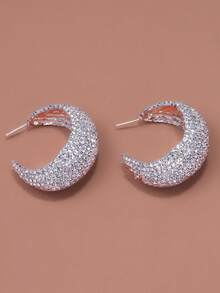1pc Full Rhinestone Crescent C-Shaped Hoop Earrings, Heavy-Duty Rhinestone Curved Semi-Circle Ear Hoops, Suitable For Commuting And Party Wear For Women - Rhinestones - View 9