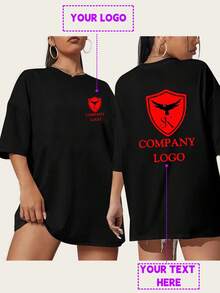 Corporate And Brand Logo Women's T-Shirt, Personalized Corporate Logo T-Shirt, Can Add Text And Photos: Family, Party Photos Casual Black Summer - Black - View 2