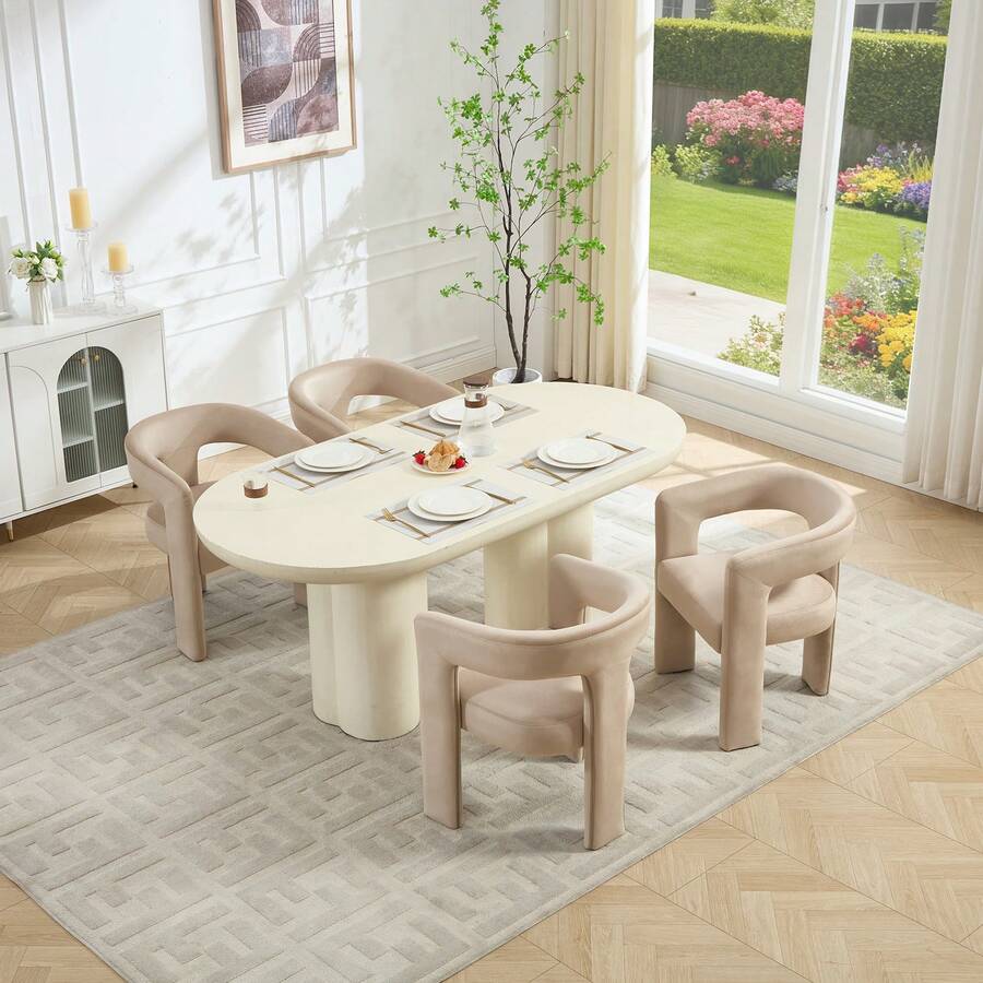 JIEMAX Set Of 1/2 Velvet Barrel Dining Chairs, Upholstered Accent Armchairs With Thick Cushion & Wood Frame, No Assembly Required, Dining Room Chairs For Living Room, Bedroom - 卡其色 - 查看 1