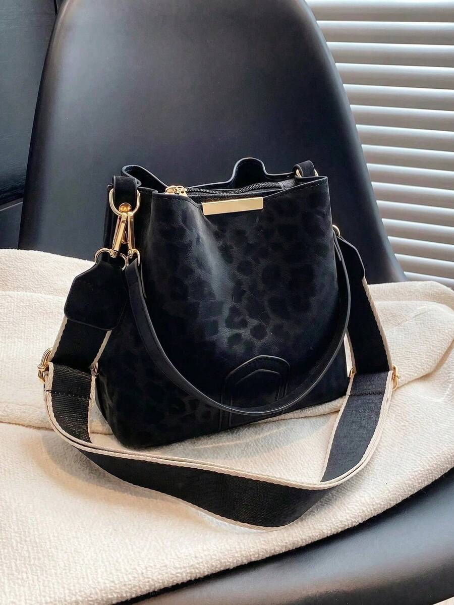 Leopard Print, Classic Vintage Women's Handbag With Premium Texture And Wide Strap, Shoulder Bag And Crossbody Bag For Work, Going To The Office, Dates, Shopping, Sophisticated Urban Everyday Bag - 金色 - 查看 1