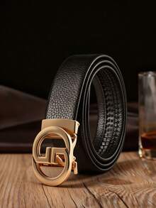 Men's Litchi Texture PU Automatic Buckle Belt, 47 Inch Extended Length, Business Casual Versatile For Dress Pants And Jeans, Ratchet Leather Belt - Multicolor - View 3