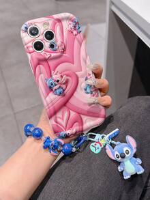 Disney Has Authorized, Phone Case - Chain Set, The Stitch Lilo & Stitch 3D Phone Case Plus A Silicone 3D Stitch Bracelet With Metallic Ring Removable Bracelet, Stitch And Angel Pattern, Compatible With Iphone17/16/15/14/13/12/23/XS/XR/X Plus Pro Max, A Stylish Cartoon Phone Case, The Perfect Gift Choice, Phone Protection, Durable Phone Cover, Great Gift For Friends And Family. - White - View 1
