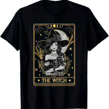 Camiseta de Halloween con Tarot de Gato Negro para el Día de las Brujas, comndo comndo, Lavable a Máquina, Camisetas para Hombre y Mujer, Regalos para - Negro - Ver 1