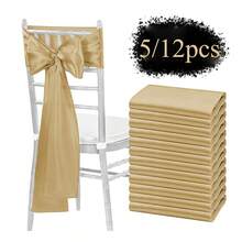 12pcs Elegant Satin Ribbon Bows, Chair Sashes - For Weddings, Banquets, Parties, Hotels, Home Decor, Multi-Purpose - Gold - View 2