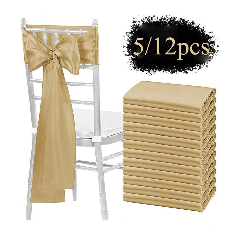 12pcs Elegant Satin Ribbon Bows, Chair Sashes - For Weddings, Banquets, Parties, Hotels, Home Decor, Multi-Purpose
