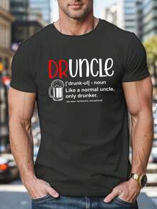 Camiseta de Hombre con Estampado Drunk Uncle - Manga Corta Casual, Poliéster Transpirable, Camiseta con Estampado Geométrico de Verano - Gris oscuro - estilo2 - Ver 1
