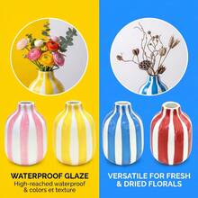 1pc 3.6 Inch Mini Striped Ceramic Vase, Vibrant Colors, Suitable For Office Desk, Window Sill, Living Room And Entryway Table, Home Decor Ornament, Perfect Gift - Multicolor - View 9