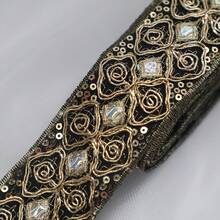 1/5 Yard High-End Embroidered Lace Trim With Fabric Backing, Floral Embroidery, Gold Sequin Decoration, Court Style Rhombus Embroidered Floral Pattern, Suitable For DIY, Sewing, Decoration And Beginner Sewing - Multicolor a - View 2