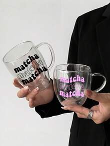 時尚抹茶設計雙層透明玻璃馬克杯，透明杯適合拿鐵、茶和水，時尚透明杯適用於熱/冷飲 - 彩色 - 查看 2