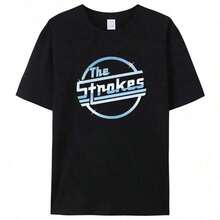 1 Piece Cotton T-Shirt Summer Tops The Strokes K Band Short Sleeve T-Shirt Plus Size Men's Black Top Dropshipping.Jpg 180g 100% Soft Cotton - 白色 - 查看 1