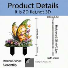 2D Flat Acrylic Butterfly Garden Stake, Floral Monarch Butterfly Yard Decor Sign, Waterproof Outdoor Lawn Ornament, Non-3D Product - A - View 4