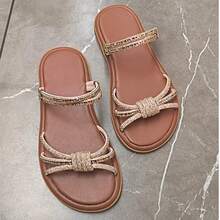 Women's Flat Platform Sandal All In Rhinestone Party Bohemian Party Shiny Rhinestone Party Wedding Office - Camel - View 2