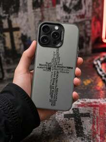 Text Art Cross Phone Case, Black English Word Cross Pattern, Unique Layout Design & Faith Theme Aesthetics. Compatible With IPhone 17/16/15/14/13 Pro Max And More Models, Full Coverage Shockproof Soft Silicone Material, Thickened Edge Cushioning, High-Definition Back Printing Wear-Resistant & Scratch-Resistant. Compatible With IPhone - Multicolor - View 5