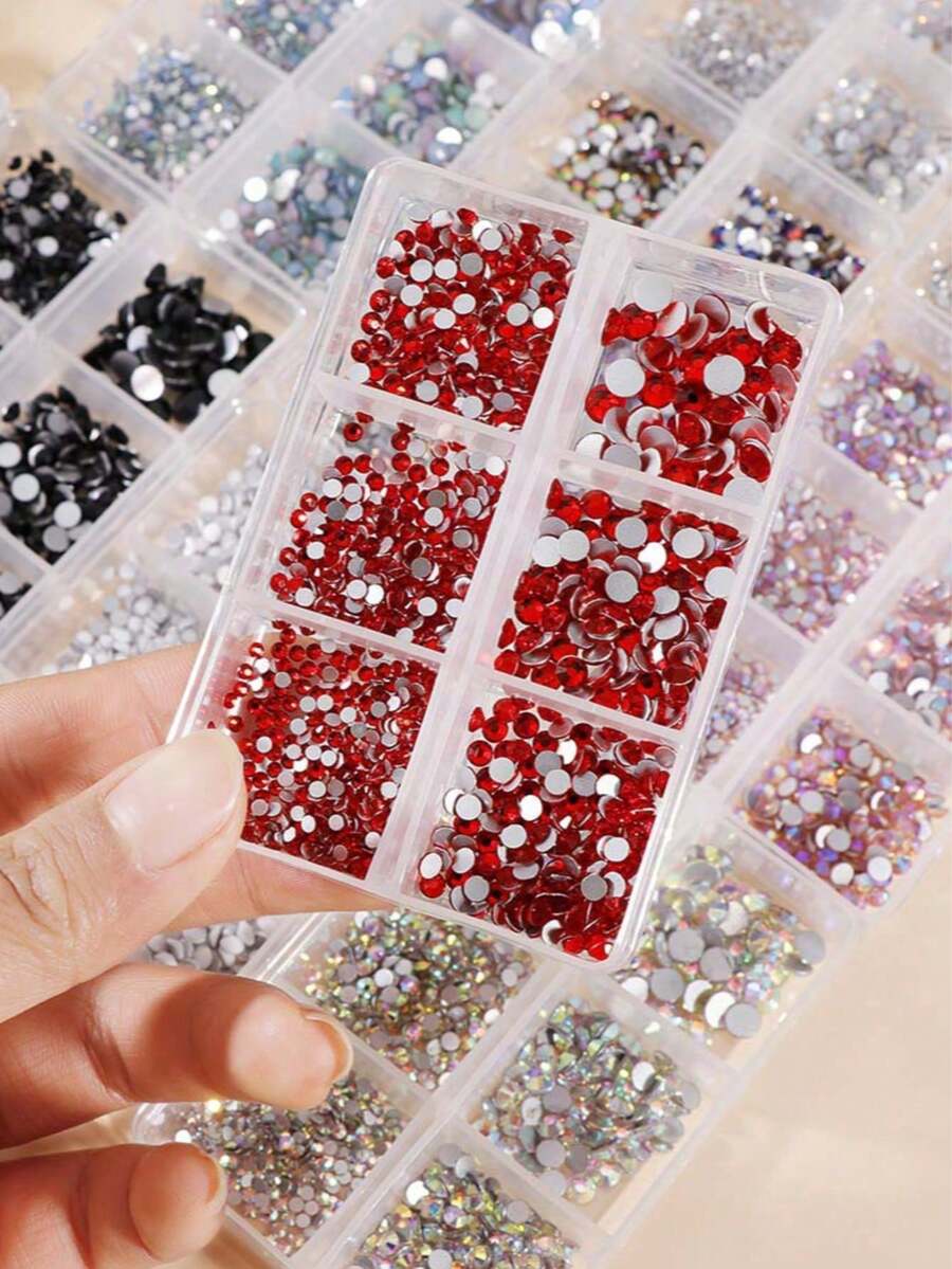 Nueva caja de cristales de diamantes de colores con base plana de varios tamaños para decoración 3D de arte de uñas, strass - Rosa Pálido - Ver 1