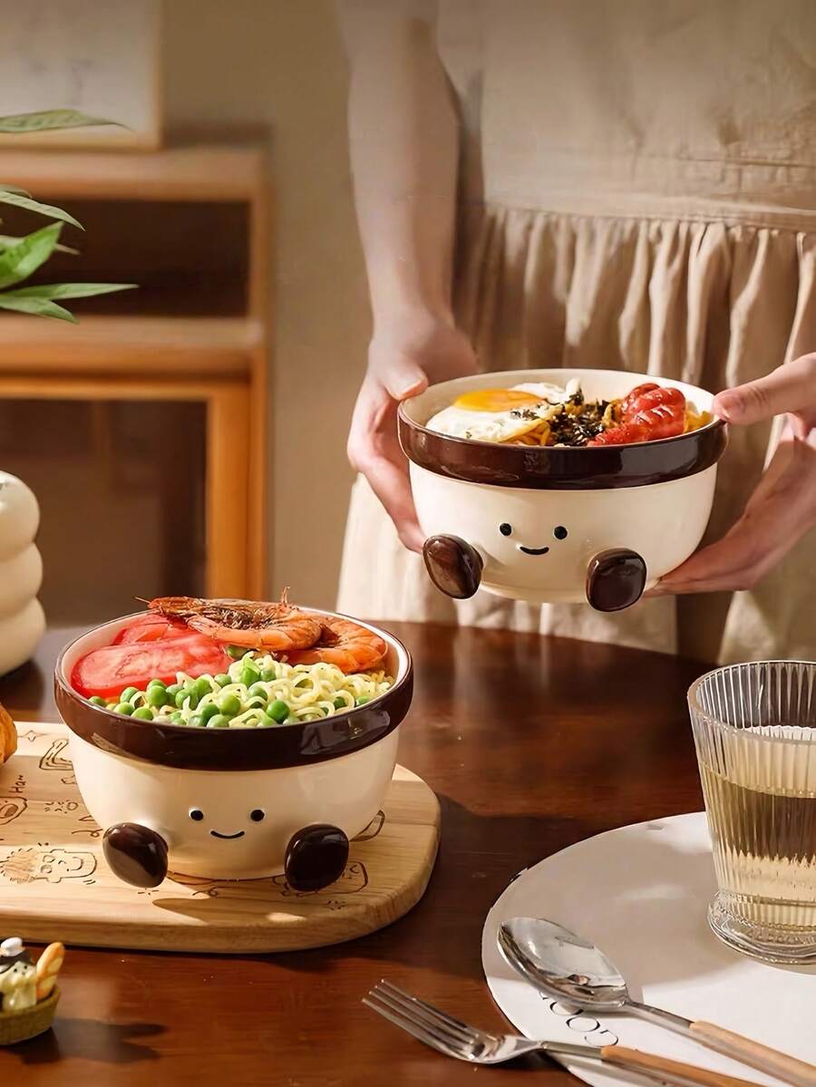 Cute 3D Foot & Smiling Face Ceramic Tableware Set, Espresso Coffee Cup & Multipurpose Bowl For Rice, Yogurt, Oatmeal & Breakfast, Adorable Home Kitchen Drinkware, All Occasion Gift - Multicolor - View 1