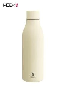 Meoky 17oz/500ml 不鏽鋼運動水壺 – 可樂造型保溫水瓶，橡膠塗層觸感光滑，雙層防漏金屬瓶，保溫保冷，適用於學校、健身房、旅行和運動的重複使用水瓶 - 米色 - 查看 1
