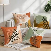 4pcs Bohemian Geometric & Botanical Pattern Pillow Covers, Single-Sided Print, Suitable For Living Room, Bedroom, Home Decor, All-Season Use - Multicolor - View 9