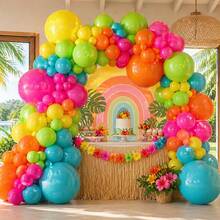 Neon Rainbow Tropical Balloon Arch Set 141Pcs, Multi Bright Tone Latex Balloons, Eye-Catching Ornament For Summer, Luau, Birthday And Back To School Scene Layout - Multicolor - View 7