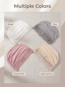 1pc [Rhinestone Lace Style]Muslim Women's Underscarf Cap, Modal Elastic Headwrap, Breathable Lace Rhinestone Design, Non-Tight Anti-Hair Loss, Suitable For Hijab Inner/Chemotherapy Cap/Daily Wear, Multiple Colors Available, Skin-Friendly Comfortable Versatile Style, Fashionable Elegant Sweat-Absorbent Breathable, Summer Refreshing Inner Cap, Perfect For Gifting To Friends Or Personal Use - Rhinestone Lace Hat - View 5