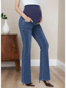 CC-Maternidad Jeans de pierna amplia de cintura ancha_5 - Azul - Ver 5
