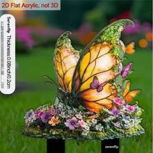 2D Flat Acrylic Butterfly Garden Stake, Floral Monarch Butterfly Yard Decor Sign, Waterproof Outdoor Lawn Ornament, Non-3D Product - A - View 2