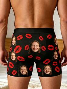 1pc Men's Customized Black Boxer Briefs, Fun Photo Prints, Anniversary Gift For Boyfriend, Couple-Matching, AI Design, Personalized Gift - Multicolor - View 3