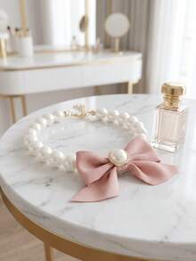 1 pièce Collier de perles pour chat, collier nœud de perles mignon, convient aux petits et moyens chiens et chats, collier décoratif de Noël pour animaux de compagnie - Multicolore - Voir 6