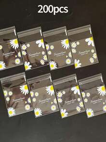 100pcs Daisy Pattern Gift Bags, Transparent Self-Adhesive Small Packaging Bags, Cute Fresh Daisy Pattern Gift Packaging Self-Sealing Bags, Suitable For Wedding Gifts, Birthday Tea Party, Small Gift Packaging - View 11