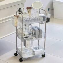 1pc Transparent Movable Cosmetic Storage Cart, Large Capacity Multi-Functional Bathroom Supplies Display Rack, Bathroom Accessories Outdoor Decor - Multicolor - View 16