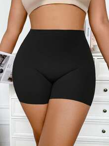 Bóxer tipo brief para mujer multicolor 2 en 1 de cintura alta sin costuras anti-exposición ajustado elástico transpirable y cómodo - Negro - Ver 5