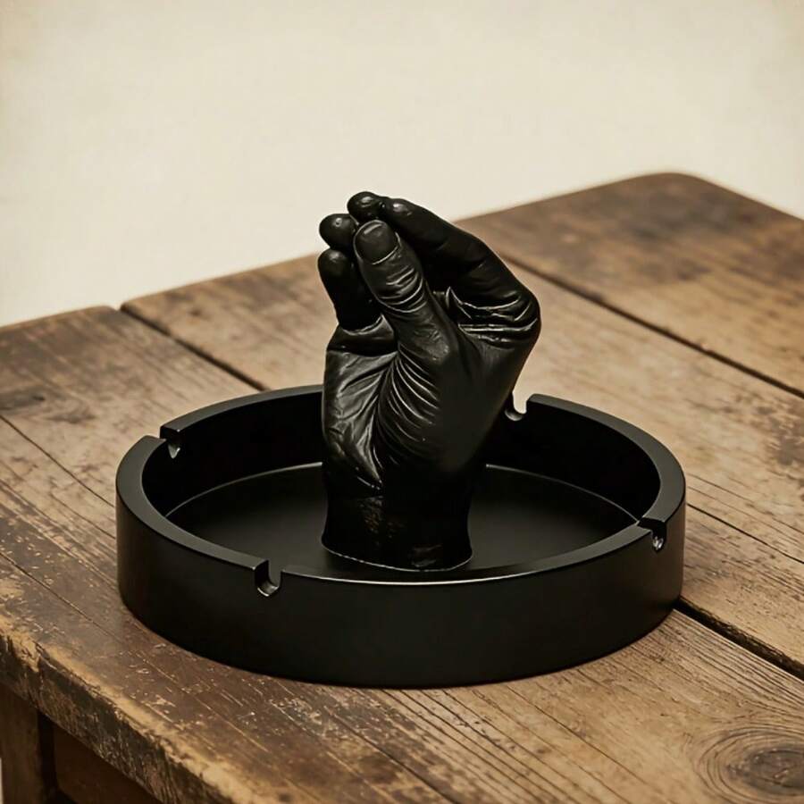 1個創意3D列印趣味手勢菸灰缸，桌面辦公室裝飾 - 黑色 - 查看 1